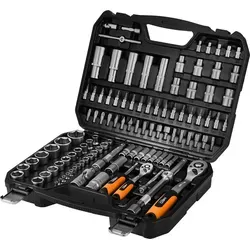 NEO TOOLS 110-teiliges Universal Steckschlüssel-Set - Schraubenschlüssel-Set aus robustem Chrom-Vanadium-Stahl mit 72-Zahn-Ratsche, ideal für Heimwerker und Profis – alles in einem praktischen Koffer für optimale Ordnung und Transport.