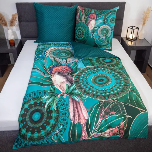 Traumschloss Satin Bettwäsche Set, 2-teilig, Mandalas in Grün - Bettwäsche-Set aus 100% Baumwolle mit luxuriösem Satin-Finish für ultimativen Komfort und Eleganz. Pflegeleicht und ideal für eine entspannende Schlafumgebung.