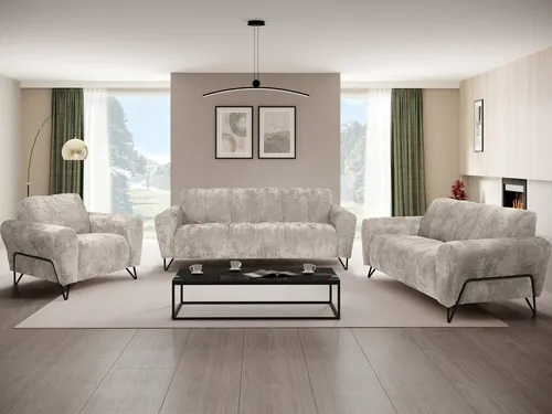 Beautysofa VOLARE Polstergarnitur mit Metallbeinen - Couchgarnituren in modernem Design, bestehend aus einem 3-Sitzer, 2-Sitzer und Sessel, bietet hohen Sitzkomfort und elegante schwarze Metallbeine für Stabilität.