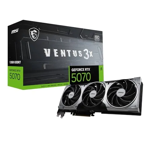 MSI GeForce RTX 5070 12G Ventus 3X OC - 12GB GDDR7 - Grafikkarten mit NVIDIA Blackwell-Architektur für realistischen Raytracing und DLSS 4, bietet hohe Geschwindigkeiten und Energieeffizienz.