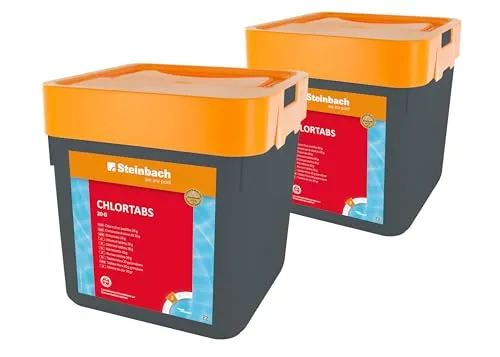 Steinbach Poolpflege Chlortabs 20g - 2x5 kg - Chlorprodukte für effektive Poolpflege, schnelllösliche 20 g Chlortabletten, wirken gegen Pilze, Viren und Trübstoffe, ideal für alle Wasserhärten.