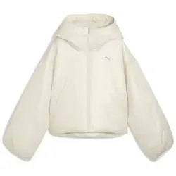 PUMA Winterjacke Wardrobe Essentials Shiny Wattierte Kapuzenjacke Damen weiß XL (42)
