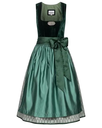 Nübler Dirndl midi Damen Marlies SAMT Grün - 2-teiliges Set mit Kleid und Schürze - Elegantes Damen Dirndl im bayerischen Trachtenstil, mit schimmernder Schürze und eckigem Ausschnitt. Hochwertige Verarbeitung und modischer Schnitt für festliche Anlässe.
