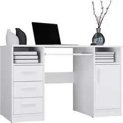 Delta Schreibtisch Weiss 120 cm mit 3 Schubladen und Stauraum - Praktischer Delta Schreibtisch in Weiss mit 120 cm Breite. Bietet viel Platz zum Arbeiten, drei Schubladen für Stauraum und eine ausziehbare Tastaturablage für mehr Komfort. Ideal für jedes Büro!