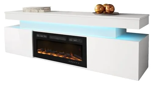 Mirjan24 TV Schrank Serkuzo EF 2D mit Elektrischem Kamin - TV-Bank mit realistischem LED-Kamin und Deko-Kristallen für stimmungsvolle Atmosphäre, ideal für modernes Wohnen.