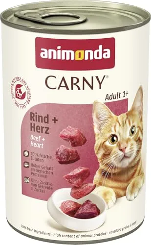animonda Carny Katzen Nassfutter Rind + Herz (6 x 400g), getreidefreies Katzen Nassfutter ohne Zucker, mit frischen fleischigen Zutaten