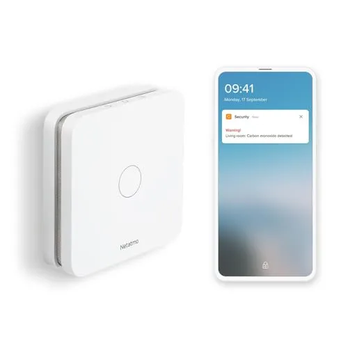 Netatmo Smart Carbon Monoxide Alarm - Smarter Kohlenmonoxidmelder - Gasmelder mit kinderleichter Montage, zuverlässigem Alarm per Sirene, LED und App, 10 Jahre Batterielaufzeit und Kompatibilität mit Apple HomeKit.