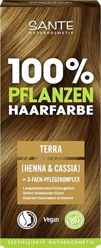 SANTE Pflanzenhaarfarbe Terra - 100g - Natürliche Haarfarbe ohne Ammoniak oder Peroxide, ideal für hellblondes bis mittelbraunes Haar. Mit Bio-Henna & Cassia für glänzendes, gepflegtes Haar.