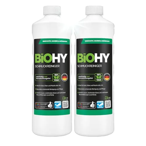 BiOHY Schmuckreiniger 2 x 1 Liter | Effektive Glanzformel für Ultraschallgeräte - Nachhaltiger Schmuckreiniger für eine porentiefe Reinigung von Uhren und Schmuck. Ideal für Gold, Silber und andere Metalle. Mit geprüfter Formel für strahlenden Glanz und schonende Pflege.
