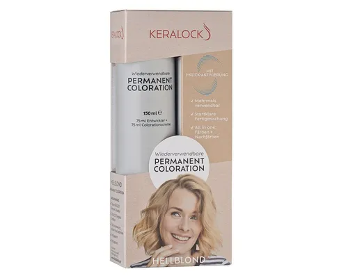 Keralock Permanent Coloration Hellblond, Mehrmals Verwendbar - Praktische Haarfärbung ohne Anmischen: Die Farbcreme und der Entwickler sind getrennt in der Flasche. Ideal für volle Färbung und bis zu 3 Mal Nachfärben. Sorgt für langanhaltenden Farbglanz und zuverlässige Grauabdeckung.