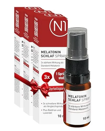 N1 Melatonin Spray - Studie belegt: hilft dir 3x schneller als Standard Melatonin - 213 Tage Vorrat - Melatonin Einschlafspray mit Baldrian & Lavendel