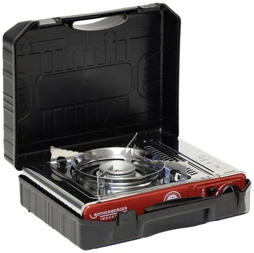 Rothenberger Industrial Gas Camping Kocher Deluxe RS 220 - Campingkocher aus Edelstahl, robust und mit Piezozündung für einfaches Kochen unterwegs. Ideal für leckere Mahlzeiten im Freien.