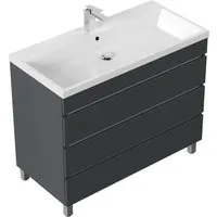 Waschtisch 100cm Fellini - Griffloses Standmöbel mit Softclose - Badezimmerschränke mit eleganter PET-Beschichtung für Anti-Fingerprint-Effekt und drei Softclose-Schubladen für maximalen Komfort.