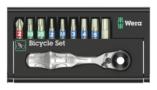 Wera Bicycle Set 9 - 10-teiliges Werkzeugset für Fahrräder und E-Bikes, inklusive Mini-Ratschen für schwer zugängliche Stellen