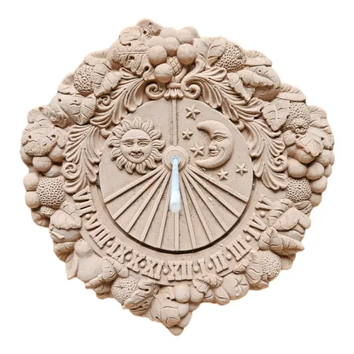 Sonnenuhr Wanduhr Gartenuhr Meridian 35cm aus Terrakotta - Sonstige Gartendekorationen, wetterfest und detailreich aus massivem Terrakotta, inklusive Eisenstab für einfache Montage.