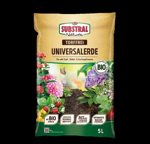 Substral Naturen Universalerde, 5L – Ideal für Zimmer- und Balkonpflanzen - Vielseitige Blumenerde für Zimmer- und Balkonpflanzen sowie Kübelpflanzen. Mit atmungsaktiver Struktur und ausgewählten Stoffen für optimale Wurzelentwicklung und Wasserhaltefähigkeit.