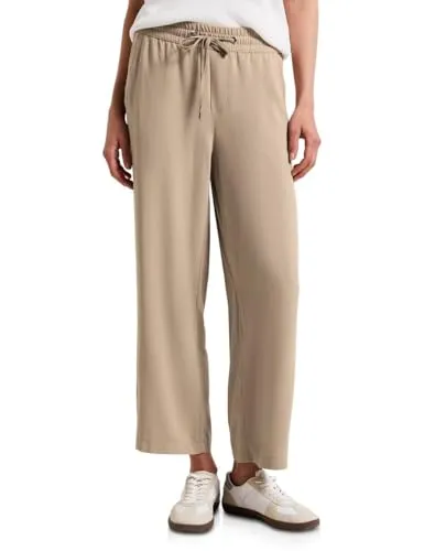 Street One Damen 3716099 Wide Leg Hose, Safari Beige, 34 - Damen-Hosen mit Loose Fit, High Waist und elastischem Bund für perfekten Tragekomfort. Ideal für lässige Outfits und angenehm leicht dank Viskose-Qualität.