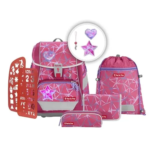 Step by Step Schulranzen-Set 2IN1 Plus Star Stella - 6-teilig, lila-rosa, ergonomischer Tornister mit Reflektoren, wandelbar zum Rucksack für Übernachtungen und Ausflüge