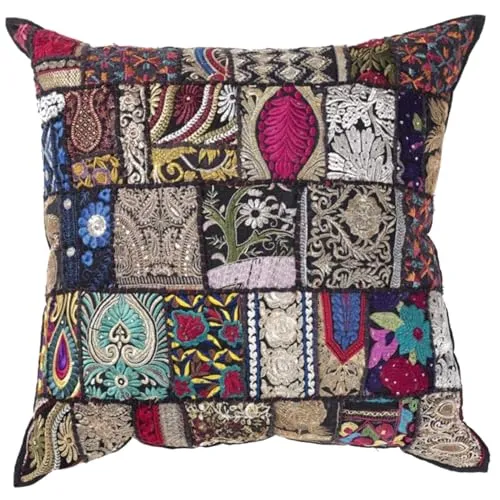 Casa Moro Orientalisches Patchwork Kissen MAR Schwarz 40x40 cm mit Füllung Stickerei & Pailletten Boho Chic Deko-Kissen Couchkissen Sofa-Kissen & Geschenk-Idee Muttertag Ostern Geburtstag MA8303