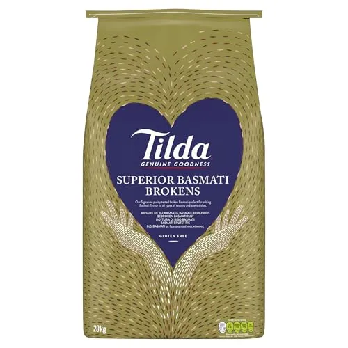 TILDA Basmati Reis Gebrochener 20 KG - Reis aus Indien, 100% glutenfrei und aromatisch, ideal für köstliche Gerichte. Lagerung: kühl und trocken.