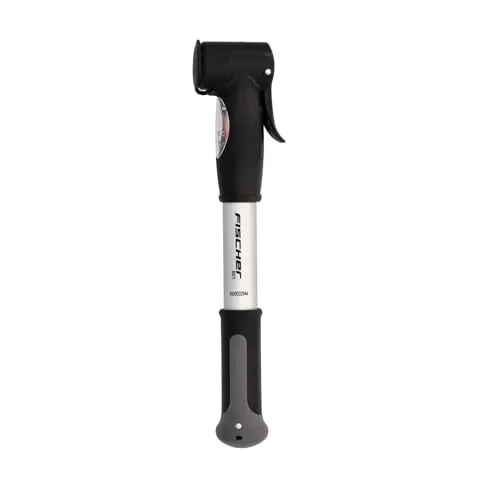 FISCHER Mini-Luftpumpe mit Manometer - Minipumpe für alle Ventile (AV, DV, SV), Doppelhub-Technik sorgt für schnelles Aufpumpen und ist ideal für unterwegs.