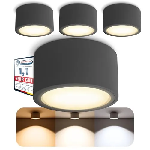 SSC-LUXon CELI-X 4er Set Spot Strahler - Flach und modern - Deckenspots mit ultra flacher Bauweise und 4x warmweißen LED GX53 Leuchtmitteln. Ideal für Flur oder Wohnzimmer, energieeffizient und stylish in anthrazit.