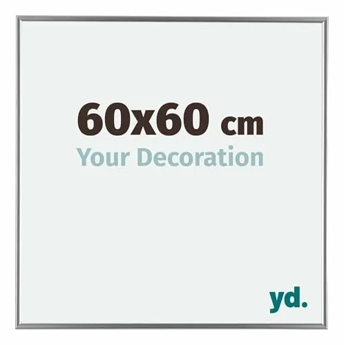 Your Decoration - Bilderrahmen 60x60 cm - Silber Hochglanz - Bilderrahmen aus Kunststoff mit Acrylglas - Antireflex - 60x60 Rahmen - Evry