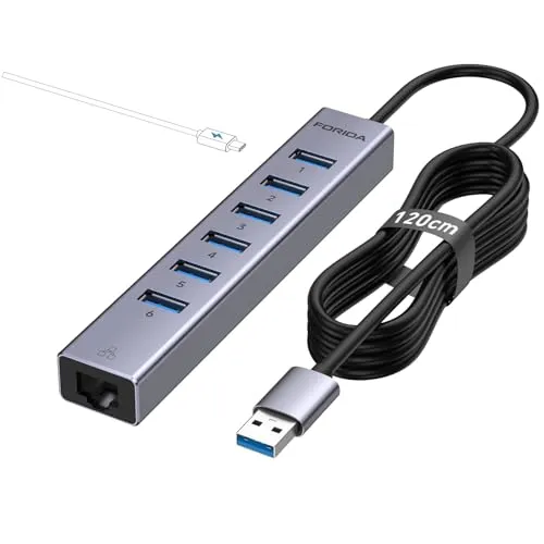 8Ports USB3.0 Hub, USB-zu-Netzwerk-Hub mit 6 3.0 Ports Gigabit-Ethernet-Port und 5V/3AStromanschluss,Aluminiu merweiterung Netzwerkadapter für Laptop, IMAC, PC, USB-Flash-Laufwerke usw (Dunkelgrau)