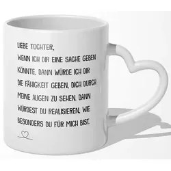 22Feels Tasse Tochter Geschenk Geburtstag 18 Jahre Kinder Abi Bachelor Weihnachten, Keramik, Made In Germany, Spülmaschinenfest, Herzhenkel weiß