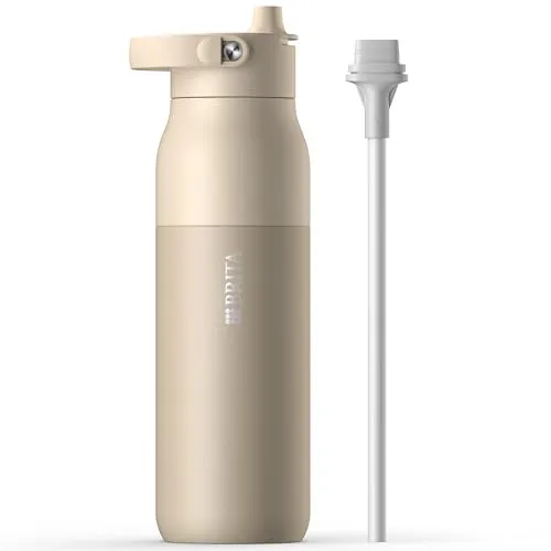 BRITA LARQ Essential Trinkflasche 1L - Edelstahl Wasserflasche mit doppelwandiger Isolation - Trinkflasche aus hochwertigem Edelstahl, hält Wasser 24 Stunden kalt. Ideal für umweltbewusste Hydration und spülmaschinengeeignet.