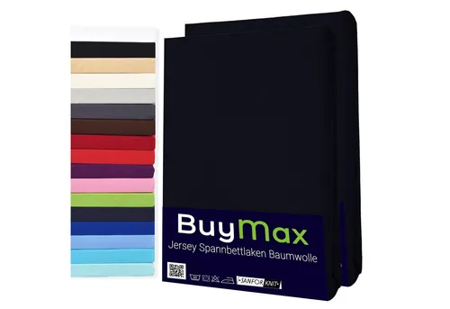 Buymax Spannbettlaken 2-er Set, Doppelpack, Bettlaken, Jersey 100% Baumwolle, Gummizug: rundum, (2 Stück), Pflegeleicht und Atmungsaktiv in Verschiedenen Farben und Größen
