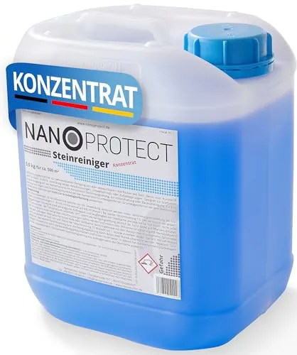 Nanoprotect Steinreiniger Konzentrat - 5 kg Naturstein-Reiniger - Steinreiniger für Außenanlagen, entfernt mühelos fettige Verschmutzungen und Ruß. Ideal für Haus, Garten und Bauendreinigung. Kraftvoll und schonend in einem 5 kg Kanister.