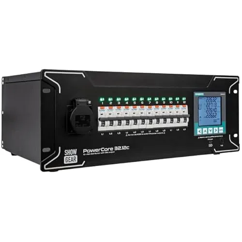 Showgear PowerCore 32.12c - Hochwertige Steckdosenleiste mit RCBO pro Ausgang, LED-Anzeigen und CNC-gefräster Aluminium-Frontplatte. Bietet zuverlässige Stromversorgung und optimalen Schutz für Ihre Geräte.