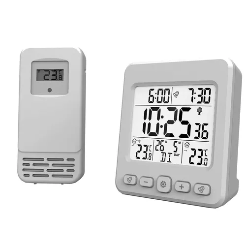 Funk-Wetterstation Silber Außensensor Digital 2 Alarme Snooze