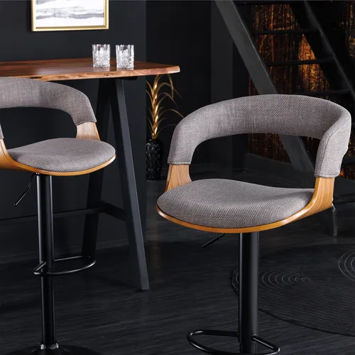 riess-ambiente Barhocker MANHATTAN grau/natur/schwarz - Stylischer Barhocker im Retro Stil, höhenverstellbar und 360° drehbar, mit pflegeleichtem Bezug und stabiler Metallbasis für höchsten Sitzkomfort.