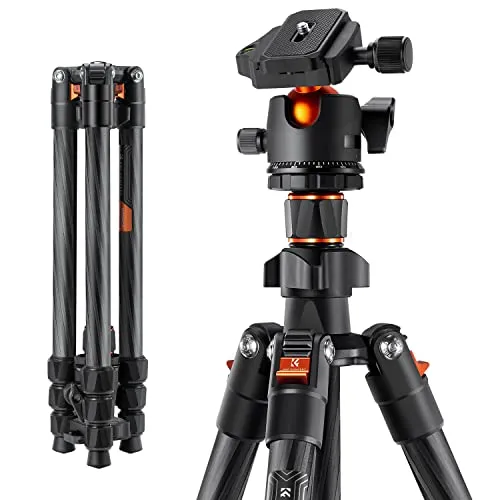 K&F CONCEPT K254C2 Kamera stativ aus Kohlefaser, Stativ Kamera 162cm,Reisestativ Arca Swiss kompatibel, Tripod für unterwegs