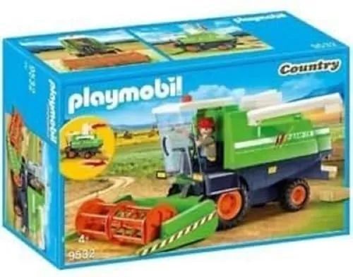 PLAYMOBIL Mähdrescher 9532 - Realistischer Spielspaß - Playmobil Mähdrescher mit klappbarem Schneidwerk und realistischem Strohballenauswurf. Inklusive Bauer-Figur und 6 Strohballen für authentisches Spielvergnügen!