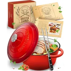 KRUSTENZAUBER Gusseisen Topf 26cm mit Fleischgabel - Pfannen - Ideal für zarte Gulaschgerichte und Rouladen, backofengeeignet und für alle Herdarten, sorgt für perfekte Kochergebnisse dank gleichmäßiger Wärmeverteilung.
