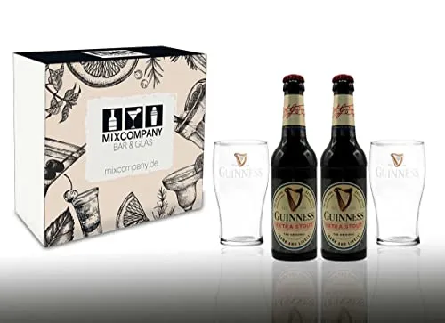 Guinness Geschenkset - 2x Guinness Extra Stout Bier 0,33L (4,1% Vol) + 2x Gläser - Inkl. Pfand MEHRWEG