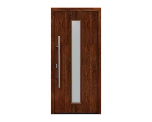 Haustür EcoStar ISOPRO IP 020 S - Links, 1100 x 2100 mm - Türen: Hochwertige Haustür in dunkler Eiche mit robustem Metallrahmen und energieeffizientem Polyurethankern für optimale Isolation.