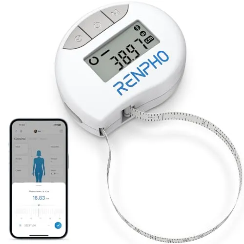 RENPHO Smart Körpermaßband mit Bluetooth - Intelligentes Maßband zur einfachen Messung von Körperumfängen, unterstützt durch die Renpho Health App für Fortschrittsverfolgung. Einhandbedienung und große LCD-Anzeige für komfortable Nutzung.