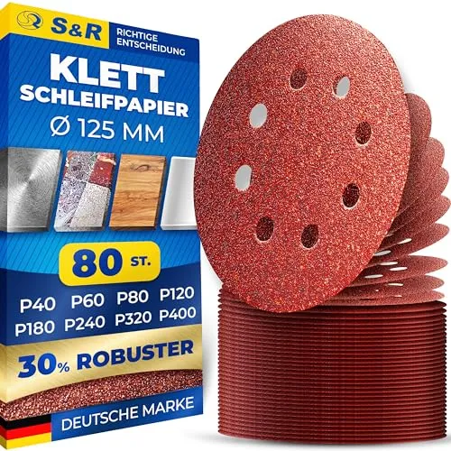S&R Wasserfestes Klett Schleifpapier 125 mm, Schleifscheiben Set 70 St. je 10 x P320, P400, P600, P800, P1000, P1500, P2000, zum Schleifen, Polieren