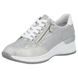 Rieker Sneaker mit Lettern bedruckt, Freizeitschuh in Silber 37 EU - Sportlicher Halbschuh mit metallic Optik und gepolsterter, herausnehmbarer Innensohle. Ideal für lässige Freizeitlooks.