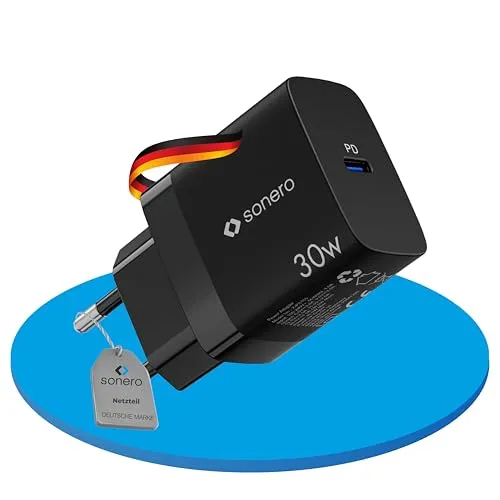 sonero USB C Ladegerät, Ladestecker Adapter, Netzteil 30 Watt Schnellladegerät kompatibel mit Apple iPhone 15, Samsung, Tablet, Laptop uvm, Mehrfach GaN PD Charger, Schwarz