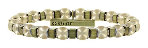 Konplott: Armband Free Spirit, flexibles Armband mit Metallwürfen und Cream-Pearls in beige, für Damen und Herren geeignet - größerer Durchmesser