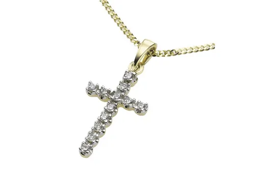 Diamonds by Ellen K. Kette mit Gold Kreuz und 12 Diamanten - Elegante Kette aus 585er Gold mit einem 21 mm Kreuz-Anhänger, besetzt mit 12 funkelnden Diamanten (0,12 ct) – ein perfektes Schmuckstück für besondere Anlässe.