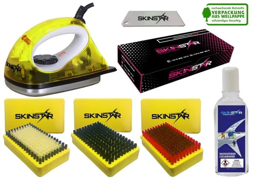 SKINSTAR Starter Ski Wachs Set 7-teilig mit Wachsbügeleisen und Bürsten - Vielseitiges 7-teiliges Wachs-Set für Skis und Snowboards, inklusive Wachsbügeleisen, 3 Bürsten und Wachsreiniger. Ideal für Einsteiger und als Geschenk. Praktisch und effizient für die Ski- und Snowboardpflege.