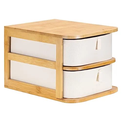 Navaris Make-Up Organizer aus Bambus - Aufbewahrung für Kosmetik - Ordnungssystem mit 2 Schubladen - Aufbewahrungsbox für Bad oder Schminktisch