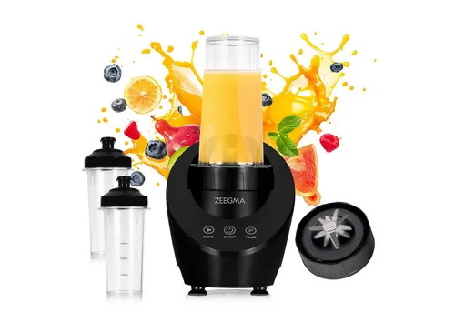 Zeegma Standmixer VITAMINE FERRO, 200 W - Standmixer mit innovativer Magnetantriebstechnologie für leises und sicheres Mixen. Inkl. 2 Flaschen für unterwegs, ideal für gesunde Smoothies und Shakes.
