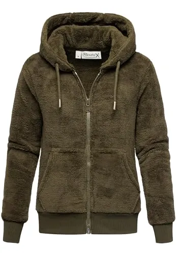 REPUBLIX Damen Teddy Sweatjacke Plüsch Hoodie Zipper Jacke RD-015 Khaki XS - Stylische REPUBLIX Damen Teddy Sweatjacke in Khaki mit kuscheligem Plüschmaterial. Perfekt für gemütliche Tage und lässige Outfits. Ideal für den Alltag und die Freizeit.